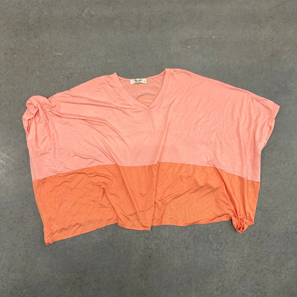 Three Bird Nest Colorblock Oversized Crop Tee Pink Orange Boxy Short Sleeve XL